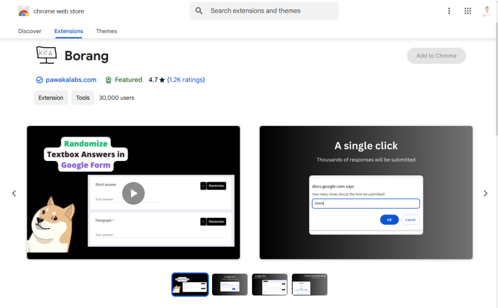 Borang on the Chrome Web Store