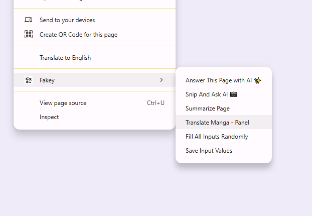 Right-click context menu showing Fakey actions
