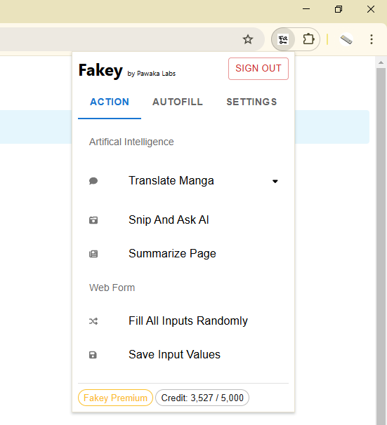 Fakey extension popup