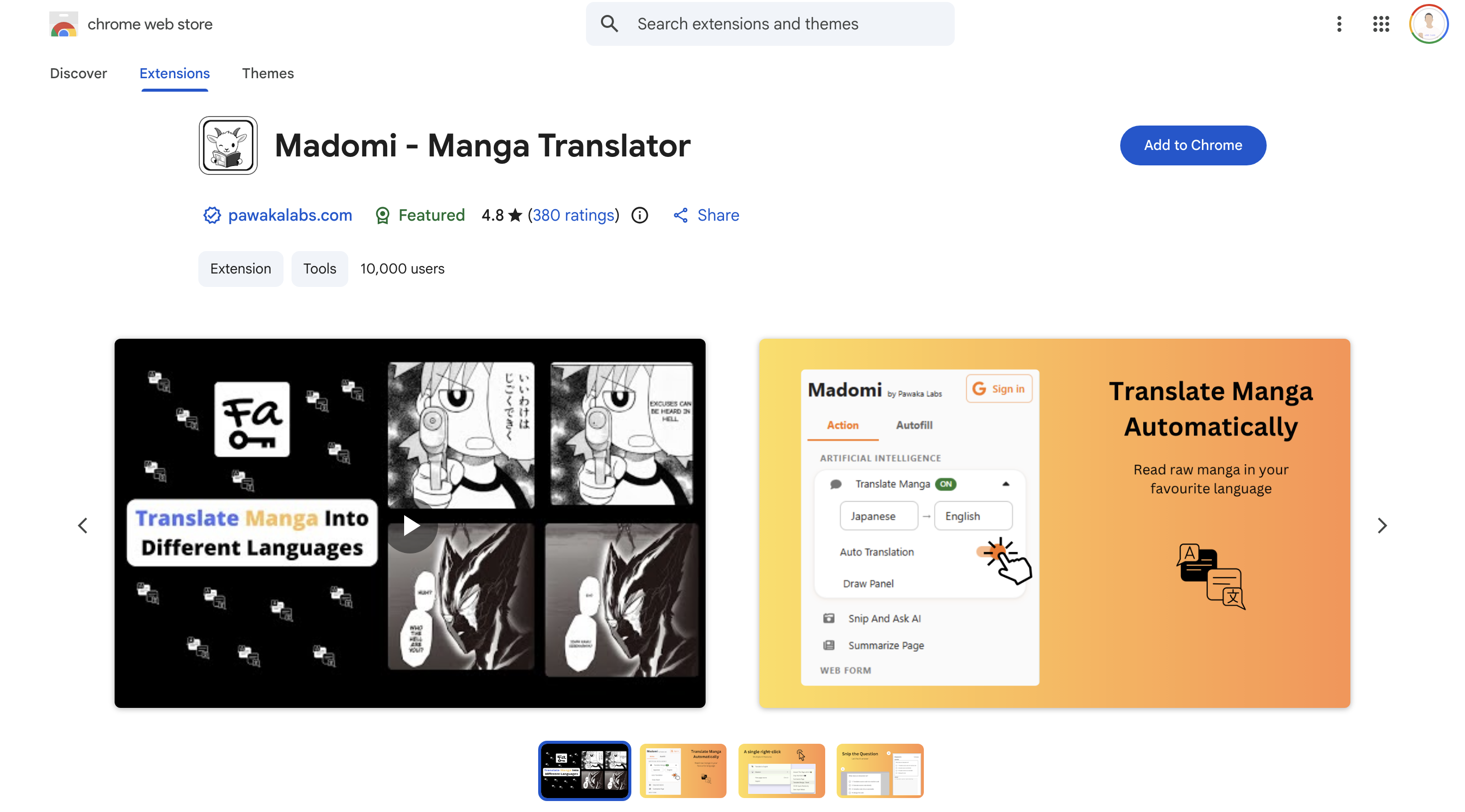 Madomi – Manga Translator on the Chrome Web Store: read and translate manga, manhwa and webtoons in your language